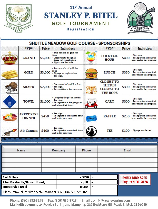 2026 Stanley Bitel Golf Tournament Sponsorship Form Printable